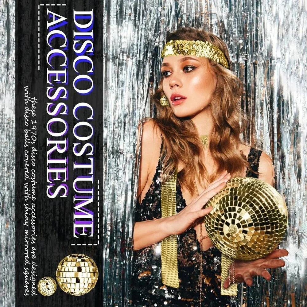 70s Disco Accessories Set Women's Sequin Scarf Earrings Sunglasses Jewelry